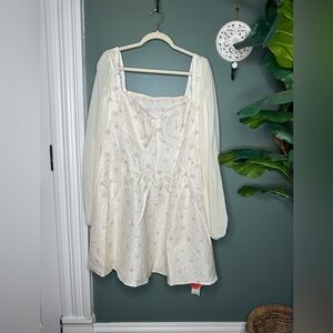 Floral Cream Puff Sleeve Mini Dress Cider Plus Size